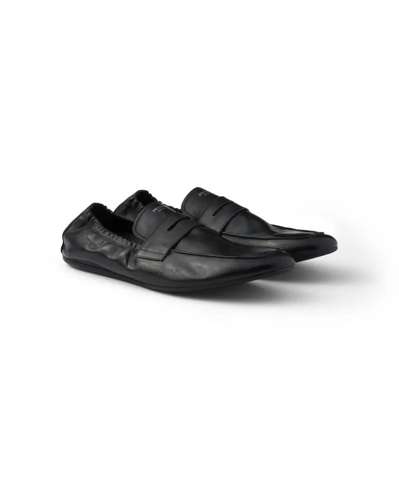 Prada Shuffle Loafer Aus Leder In Antik-optik, Herren, Schwarz, Größe 9 Schwarz