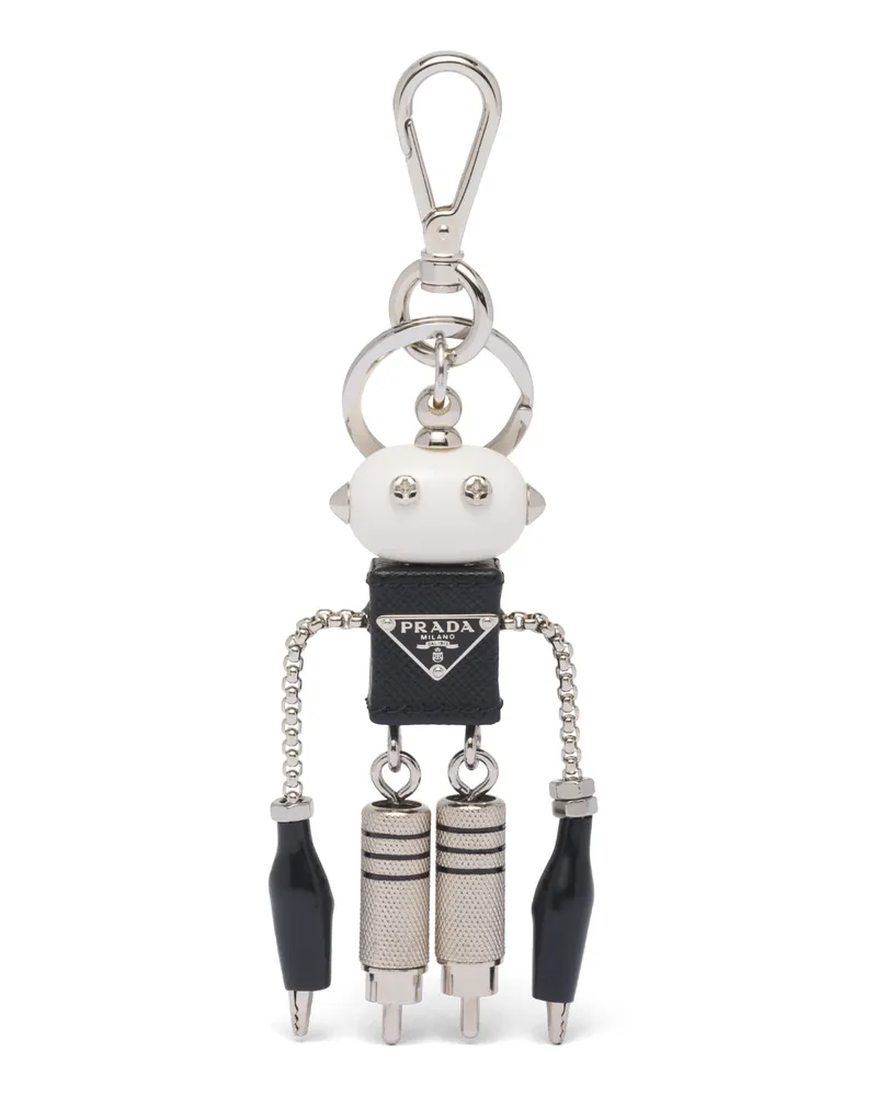Prada Roboter-schlüsselanhänger Aus Saffiano-leder, Herren, Stahl/schwarz Stahl