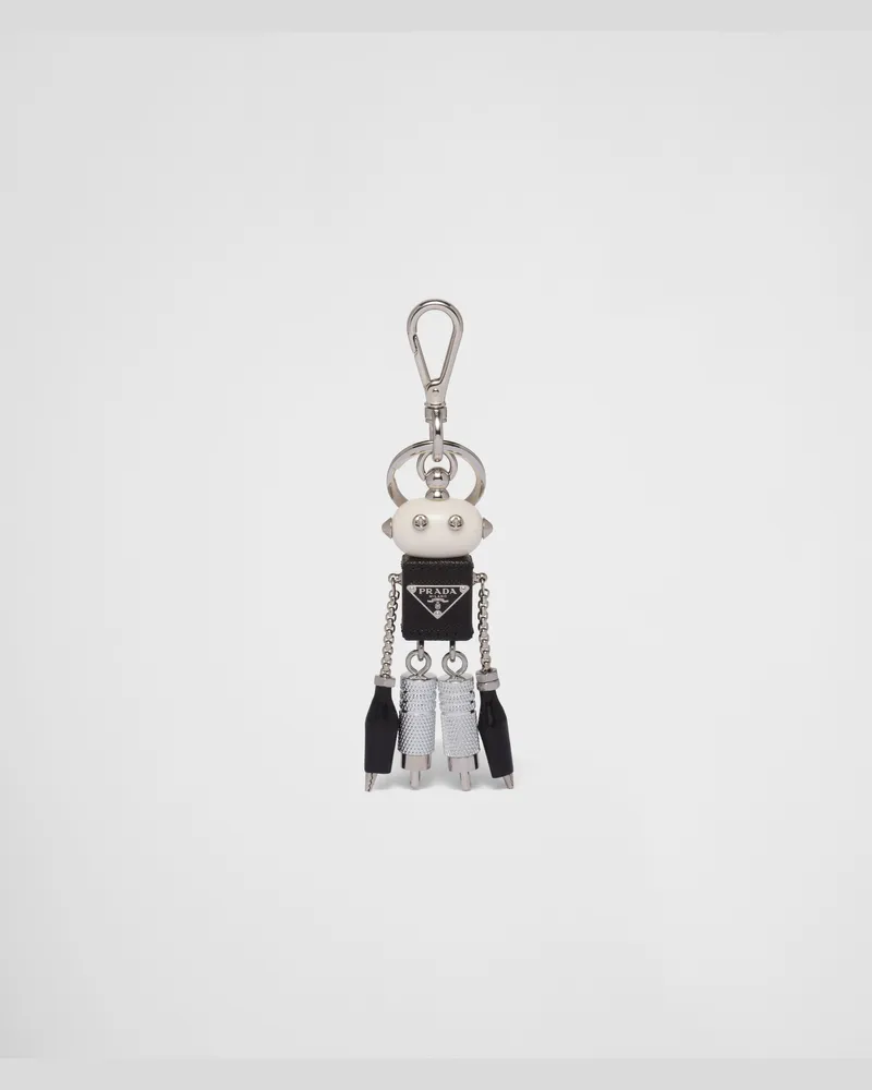 Prada Roboter-Taschenanhänger aus Saffiano-Leder Stahl