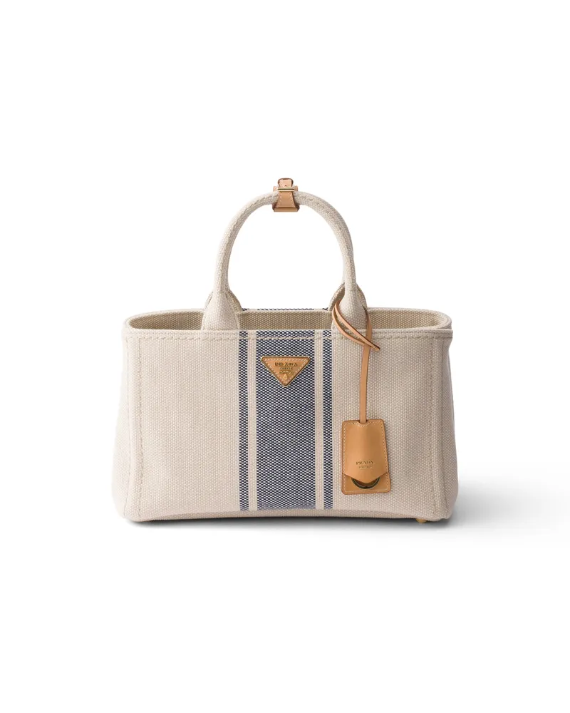 Prada Jardinière Große Tasche Aus Baumwoll-canvas, Damen, Beige/baltikblau Beige
