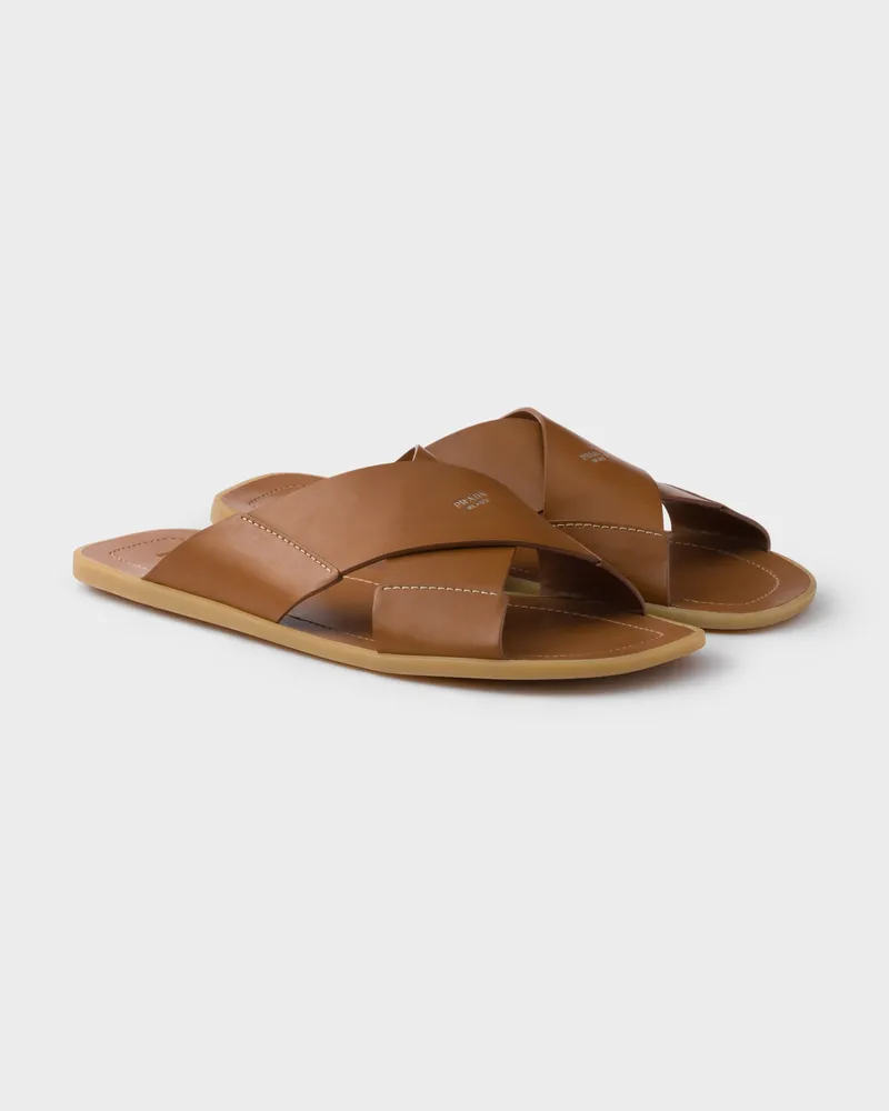 Prada Sandalen aus Leder mit gekreuztem Band Hellbraun
