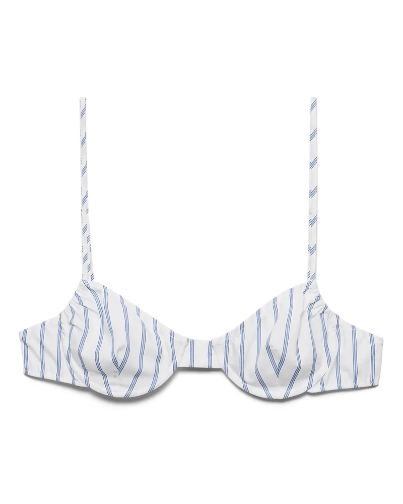 Prada Gestreifter Bh Aus Popeline, Damen, Weiss/blau, Größe Weiss