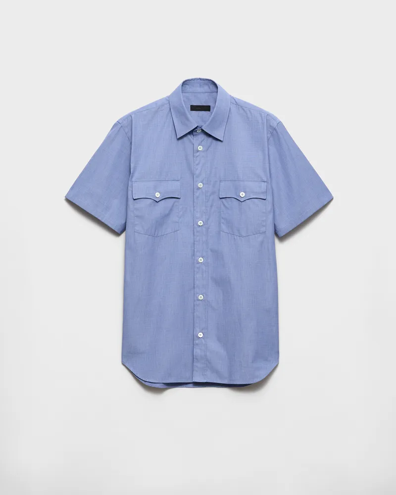 Prada Kurzärmliges Hemd aus Baumwolle Blau