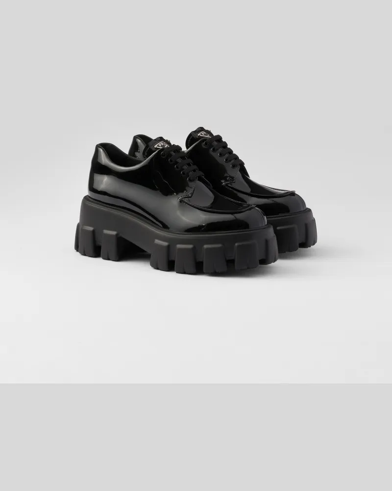 Prada Monolith Schnürschuhe aus Lackleder Schwarz
