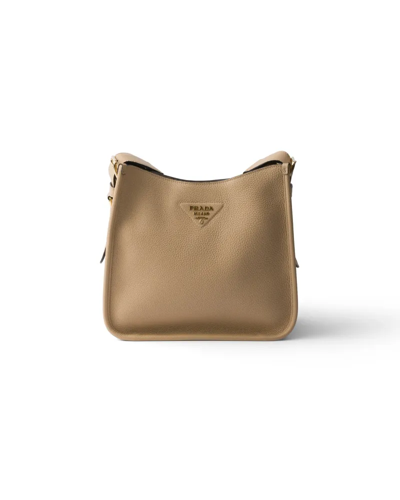 Prada Mittelgroße Tasche Aus Leder, Damen, Beige Sable Beige