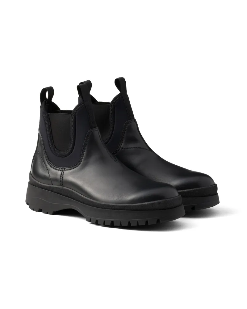 Prada Chelsea Boots Aus Leder Und Stretch-stoff, Herren, Schwarz, Größe 7,5 Schwarz