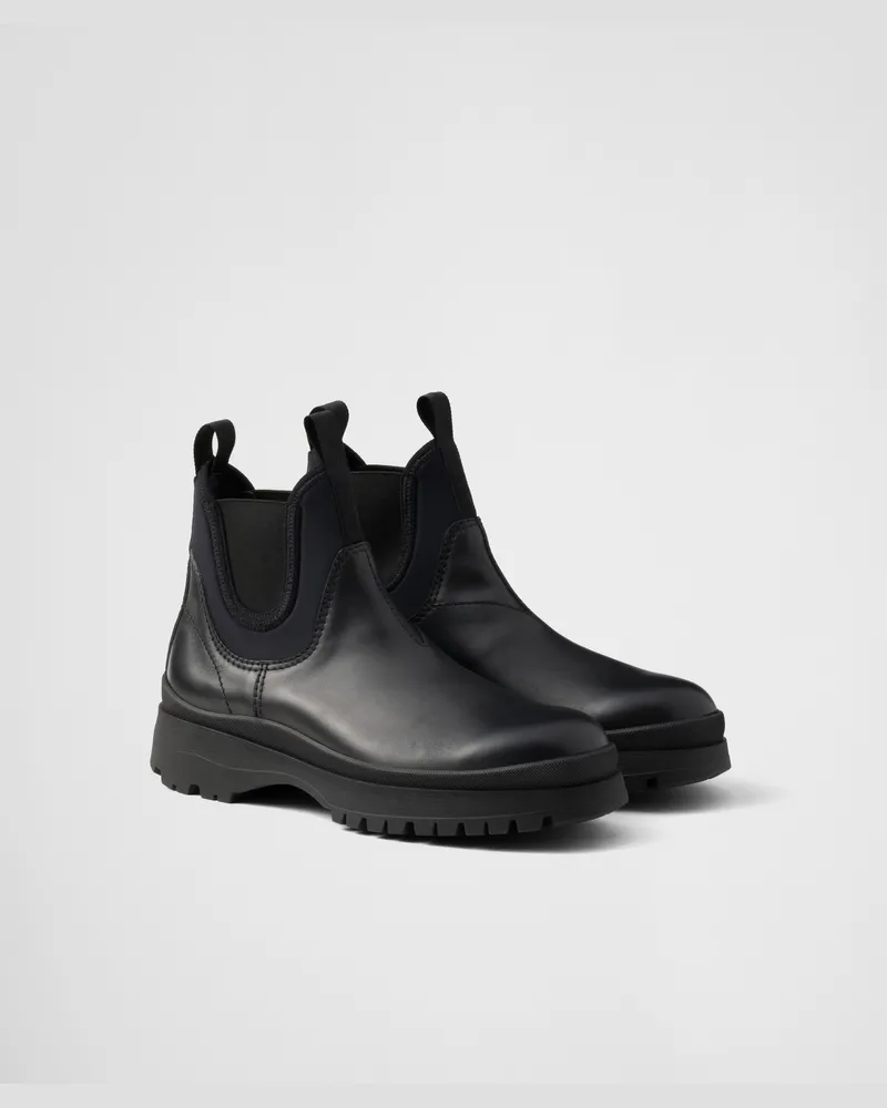 Prada Chelsea Boots aus Leder und Stretch-Stoff Schwarz