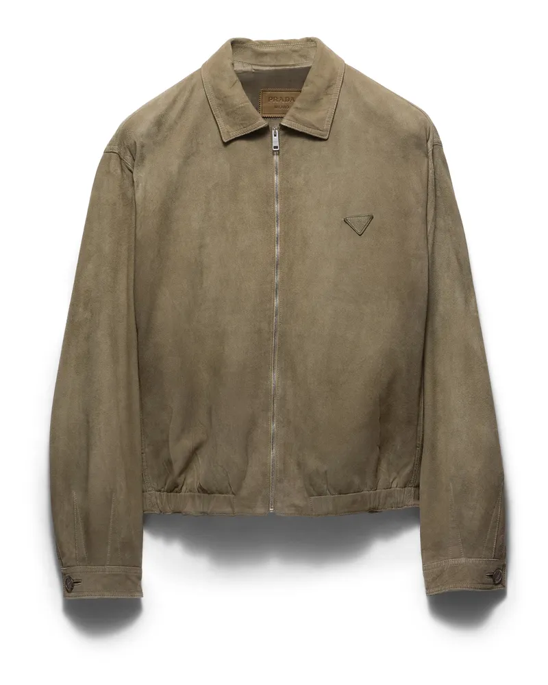 Prada Jacke Aus Wildleder, Herren, Salbeigrün, Größe Salbeigrün