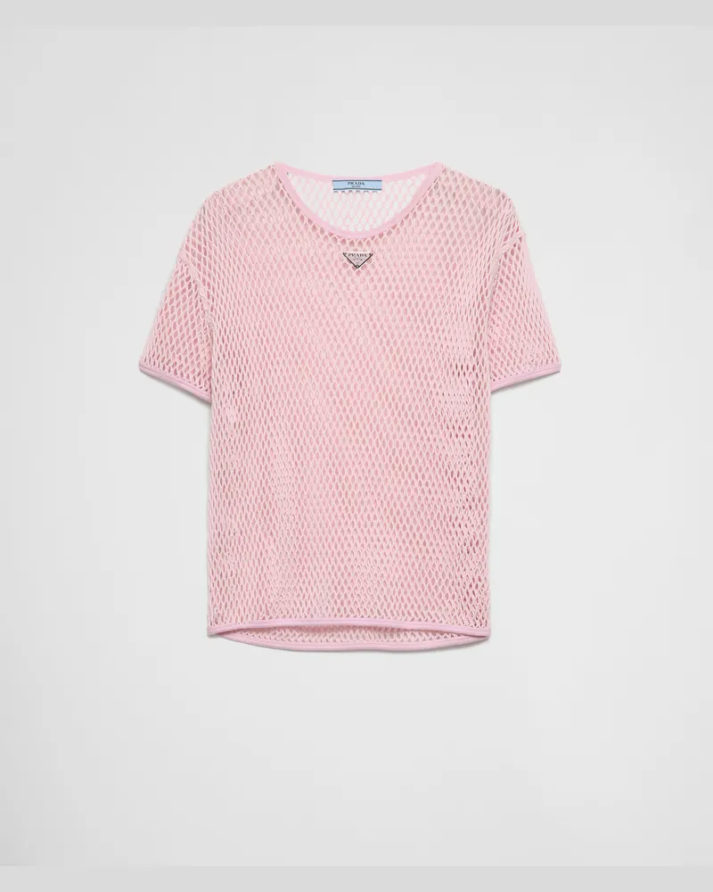 Prada Top aus Baumwoll-Meshgewebe Blütenrosa