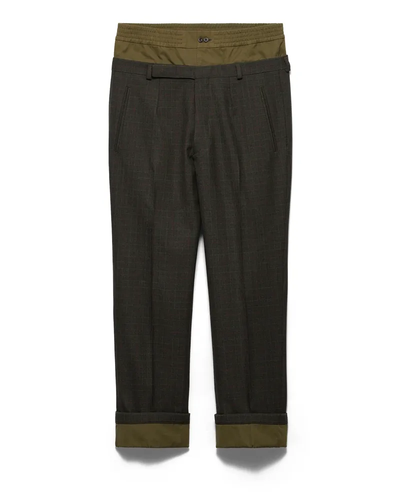 Prada Hose Aus Wolle Mit Baumwoll-details, Herren, Waldgrün, Größe Waldgrün