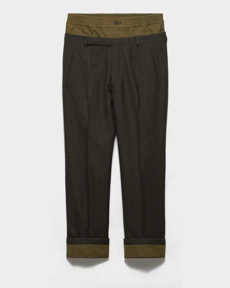 Prada Hose aus Wolle mit Baumwoll-Details Waldgrün