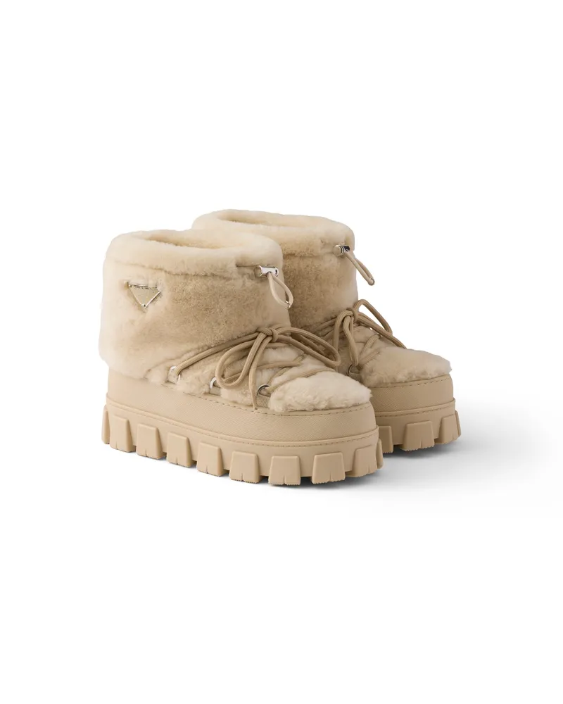 Prada Après-ski-stiefel Aus Lammfell, Damen, Ecru, Größe Ecru