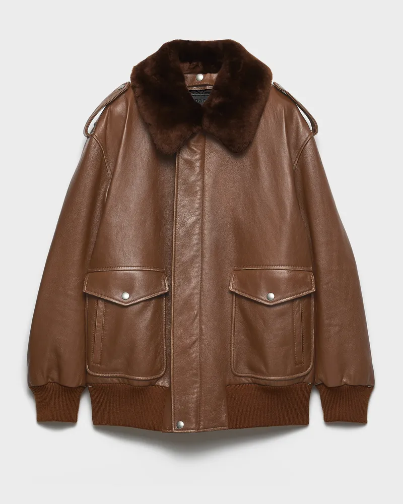 Prada Bomberjacke aus Nappa-Leder Brandy