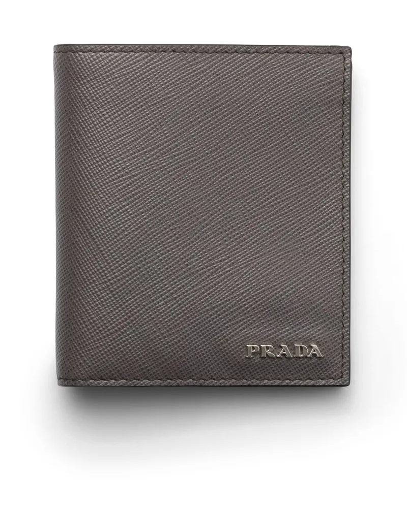 Prada Geldbörse Aus Saffiano-leder, Herren, Rauchgrau/smaragd Rauchgrau