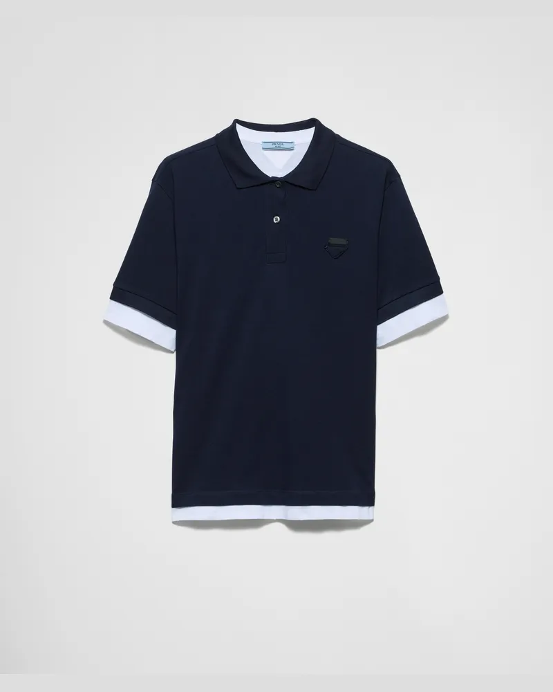 Prada Poloshirt aus Piqué und Jersey Marineblau