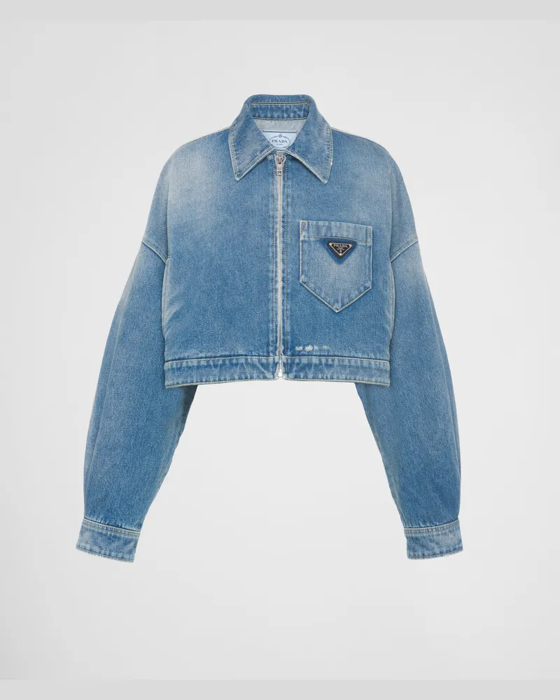 Prada Kurze Jacke aus Bio-Denim Mittelblau