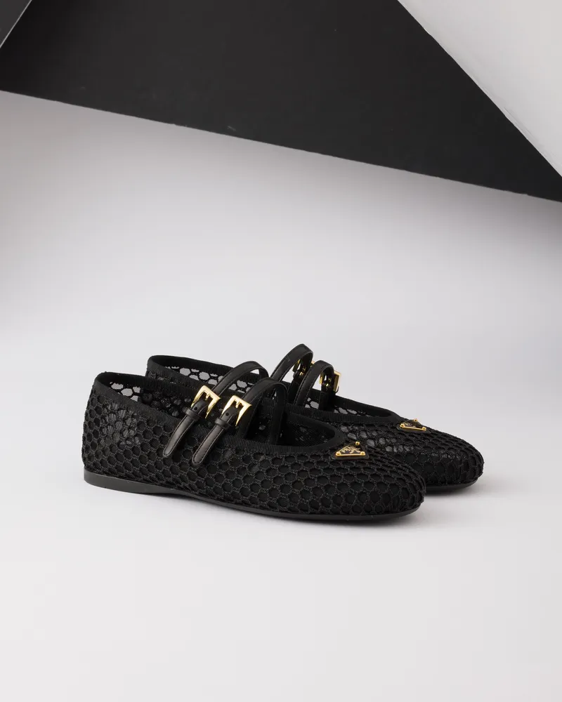 Prada Ballerinas Aus Meshgewebe, Damen, Schwarz, Größe Schwarz