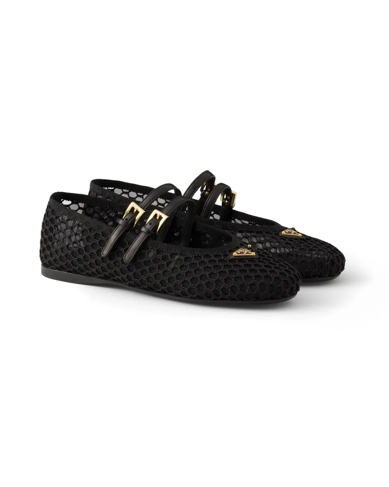 Prada Ballerinas Aus Meshgewebe, Damen, Schwarz, Größe Schwarz