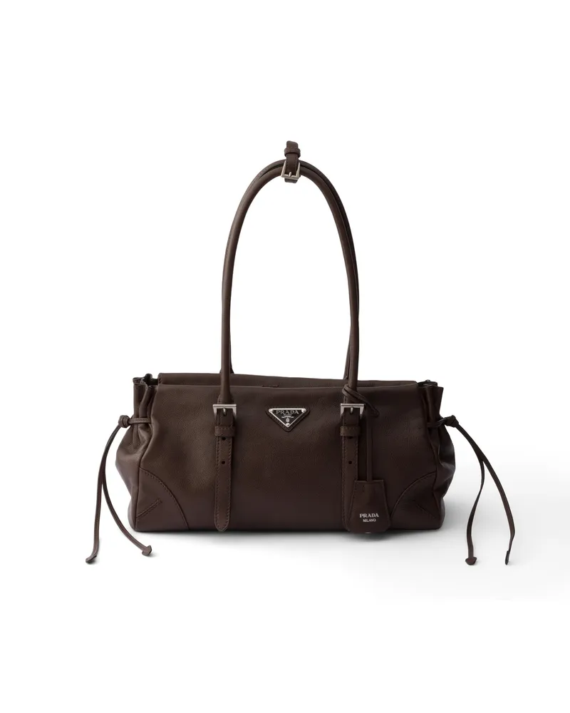Prada Mittelgroße Tote Bag Aus Gealtertem Leder, Damen, Kakao Kakao