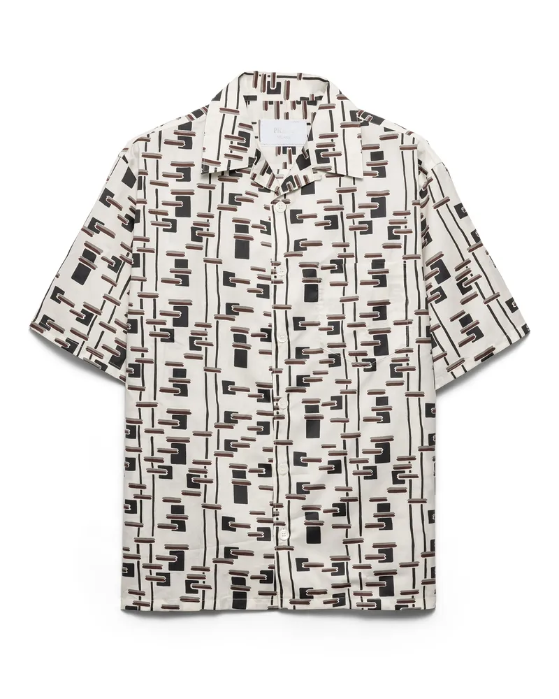 Prada Bedrucktes Hemd Aus Baumwollmischung, Herren, Natur/burgunderrot, Größe Natur