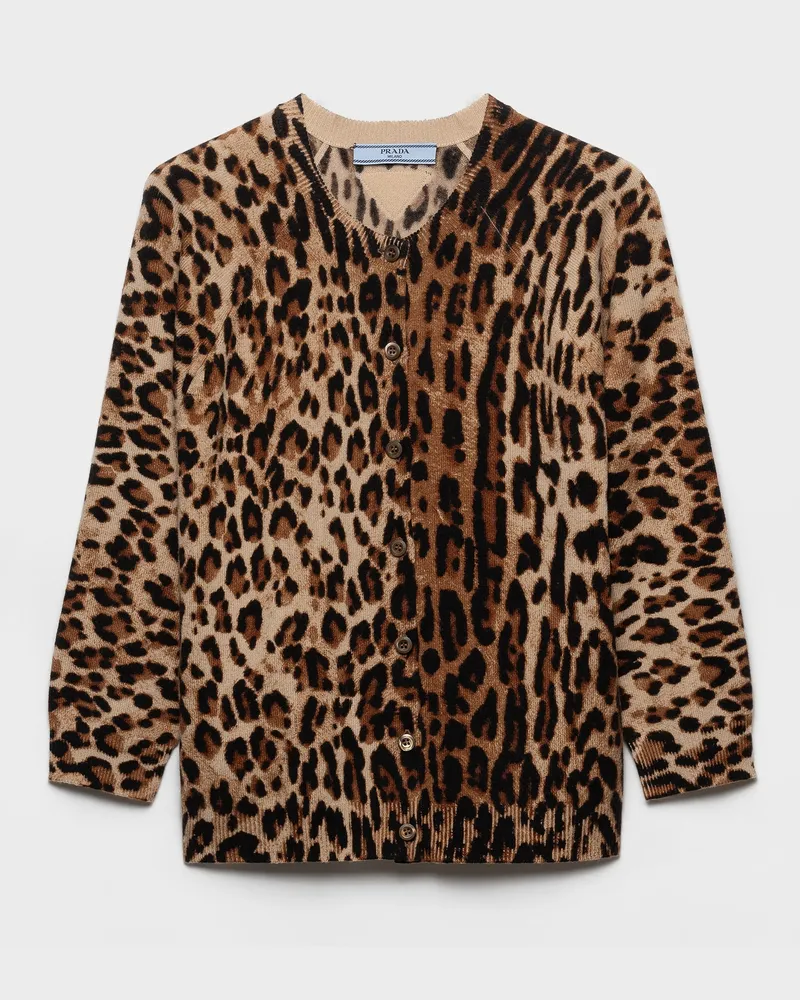Prada Bedruckte Strickjacke aus Kaschmir Kamelbraun