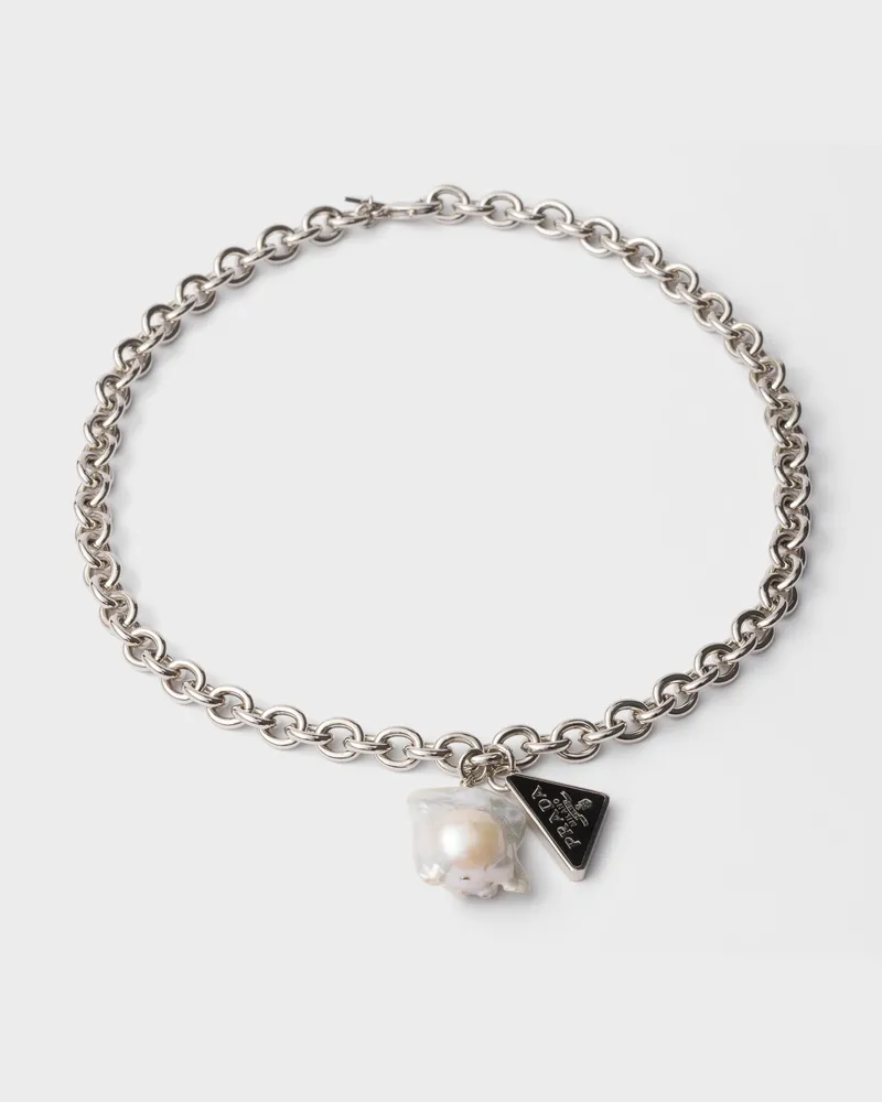Prada Halskette aus Metall mit Perle Stahl
