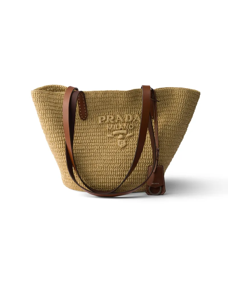 Prada Mittelgroße Tote Bag Aus Häkelarbeit Und Leder, Damen, Beige/brandy Beige
