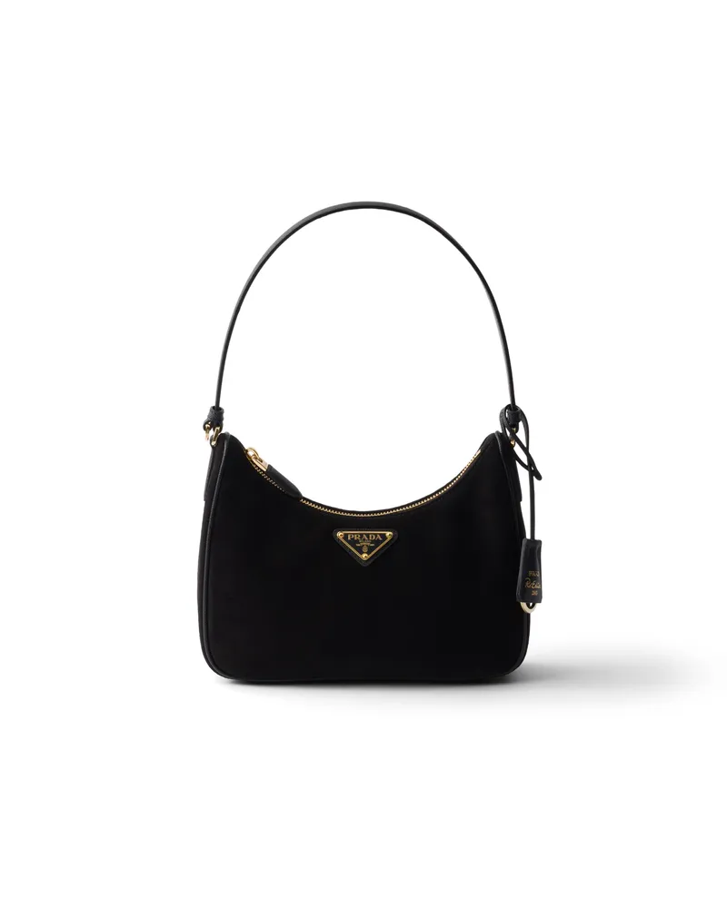Prada Re-edition 2005 Mini Bag Aus Veloursleder, Damen, Schwarz Schwarz