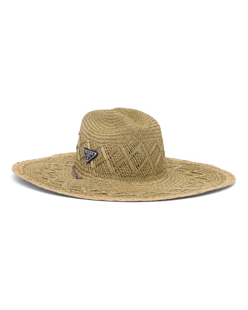 Prada Hut Aus Geflochtenem Stroh, Herren, Natur/leuchtendblau, Größe Natur