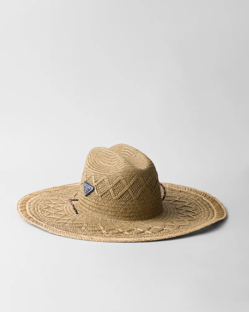 Prada Hut aus geflochtenem Stroh Natur
