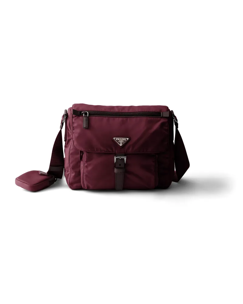 Prada Schultertasche Aus Re-nylon, Damen, Burgunderrot Burgunderrot