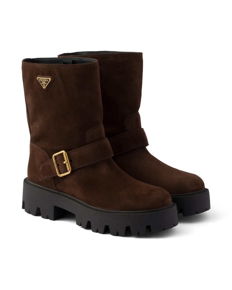 Prada Stiefel Aus Wildleder, Damen, Dunkelbraun, Größe Dunkelbraun