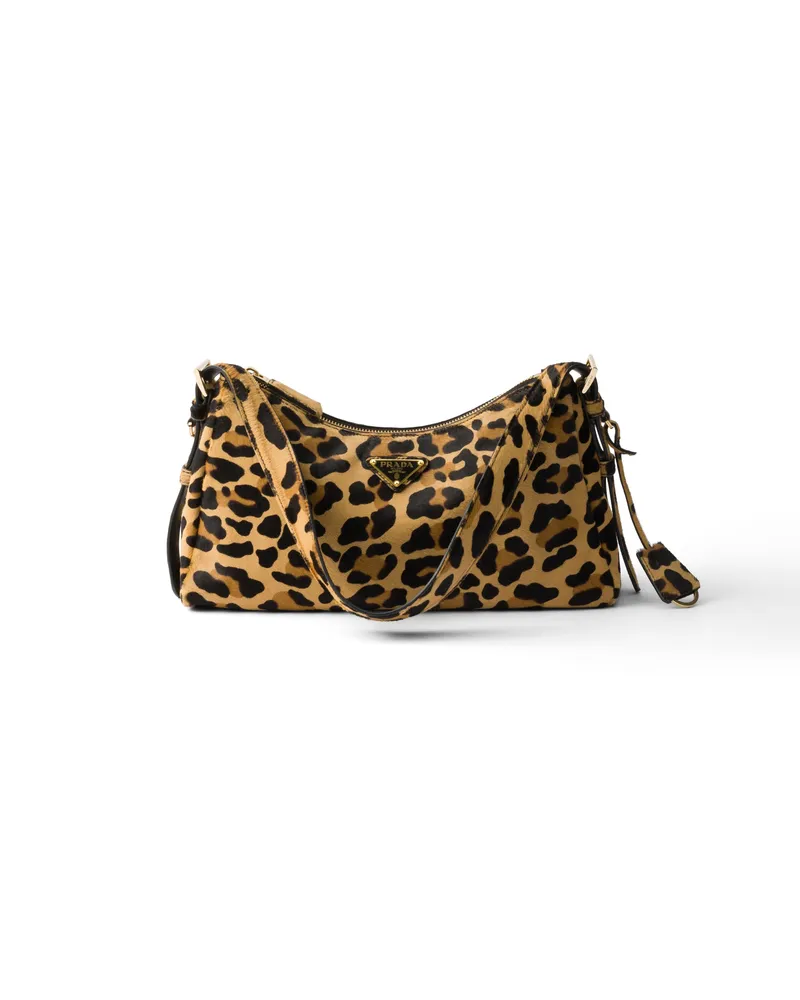 Prada Mittelgroße  Aimée Schultertasche Aus Bedrucktem Leder, Damen, Honig Honig