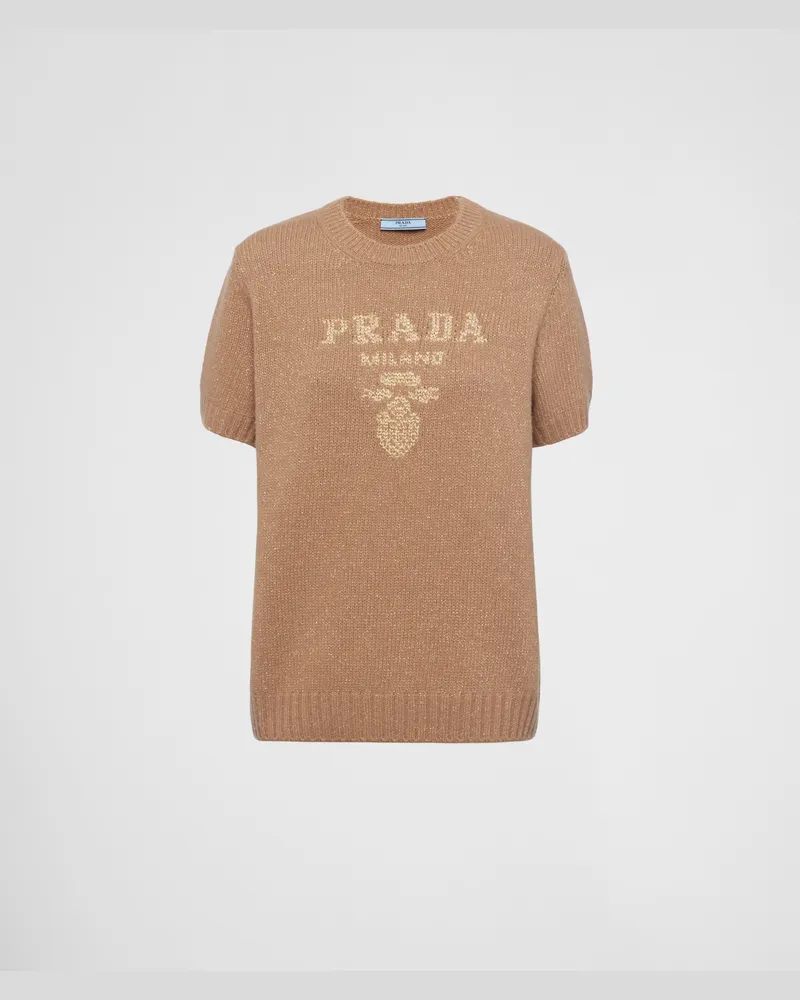 Prada Rundhalspullover aus Wolle, Kaschmir und Lamé Camel