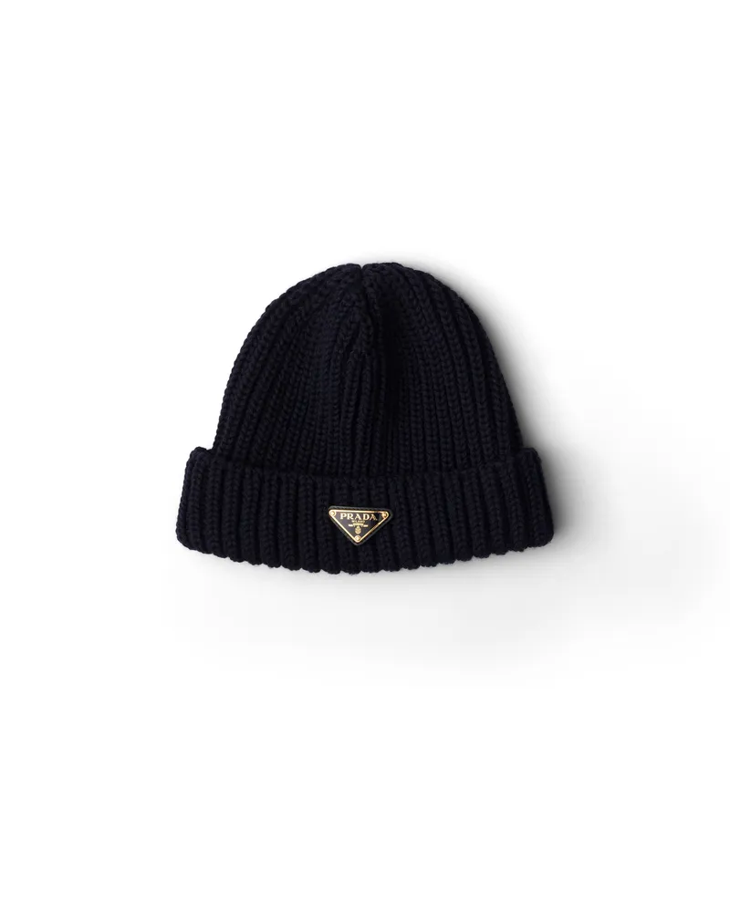 Prada Strickmütze Aus Wolle, Damen, Blau, Größe Blau