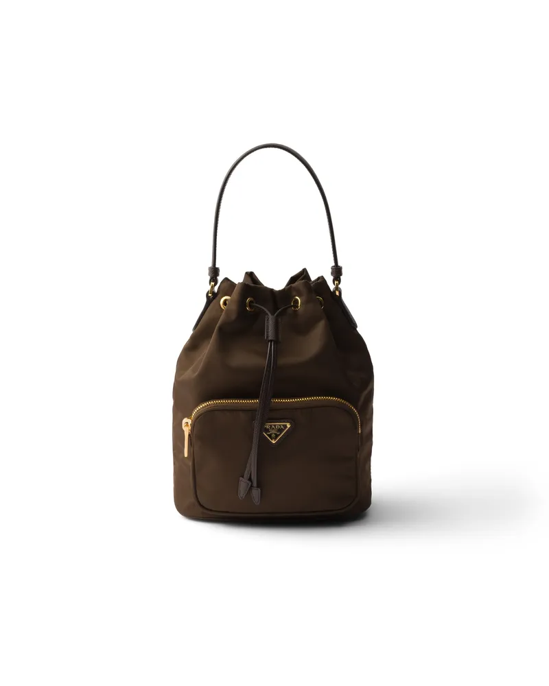Prada Duet Bucket Bag Aus Re-nylon, Damen, Sienna Sienna