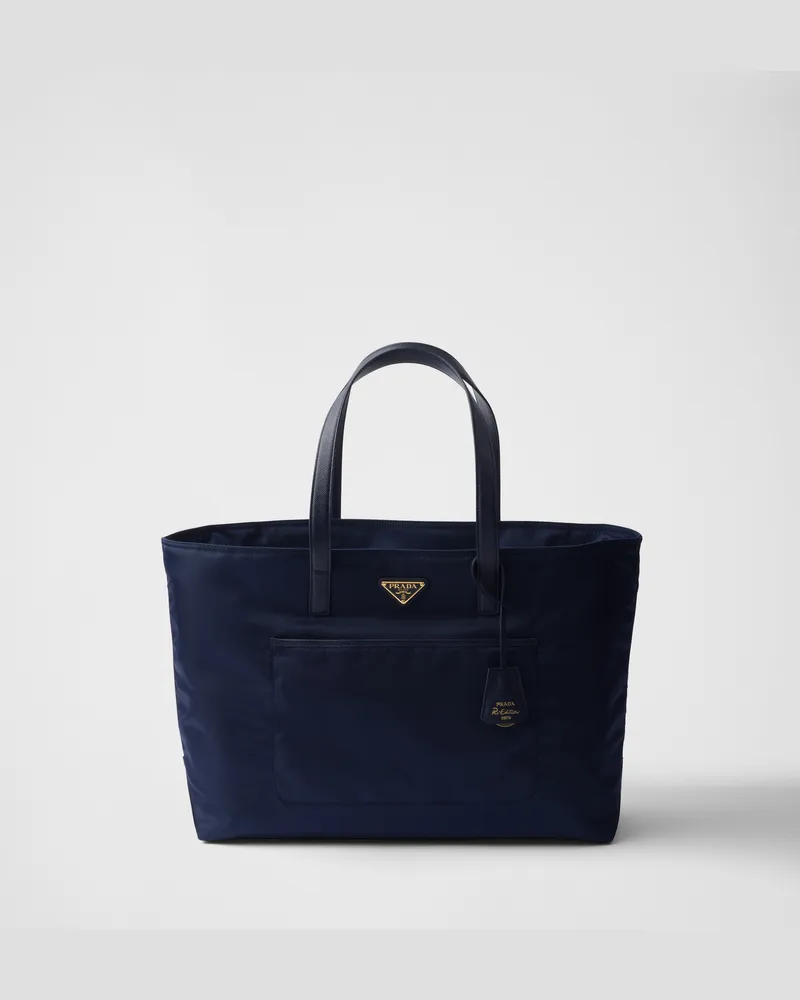 Prada Re-Edition 1978 Große Tote Bag aus Re-Nylon und Saffiano-Leder Ostseeblau