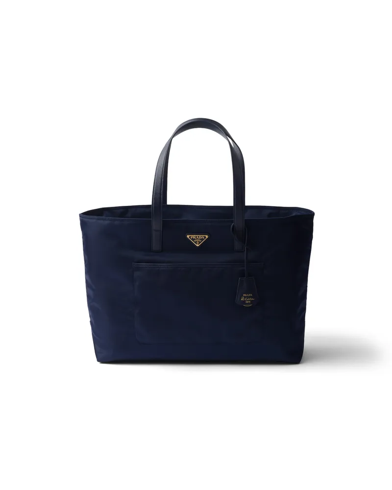 Prada Re-edition 1978 Große Tote Bag Aus Re-nylon Und Saffiano-leder, Damen, Ostseeblau Ostseeblau
