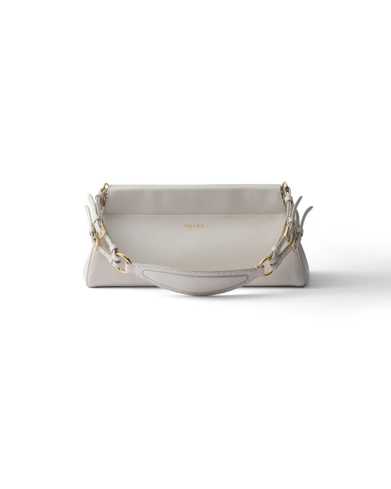 Prada Enchaîné Mittelgroße Tasche Aus Leder, Damen, Weiss Weiss