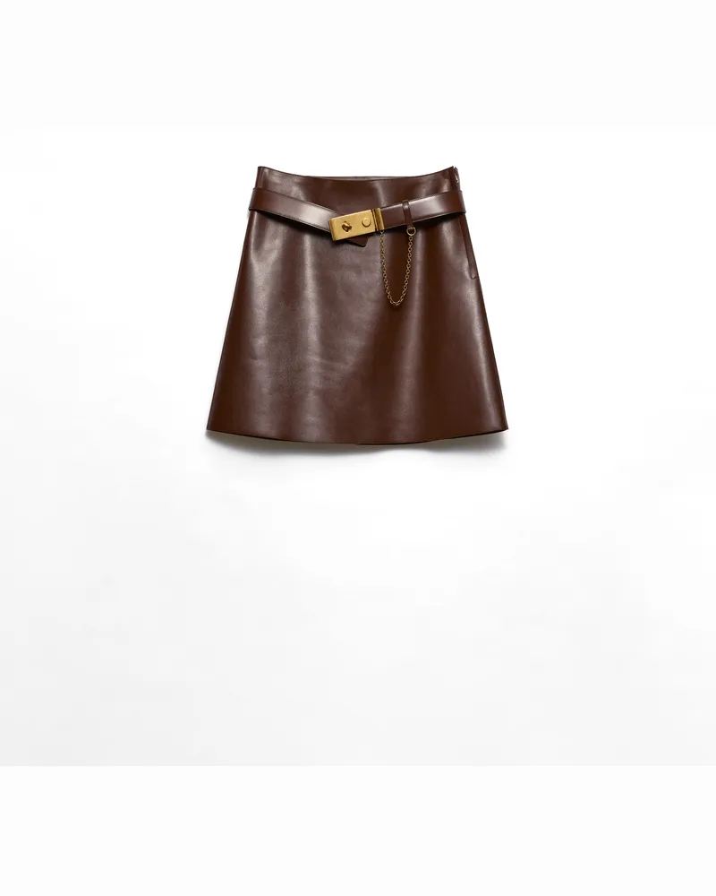 Prada Minirock Aus Leder, Damen, Kakaobraun, Größe Kakaobraun