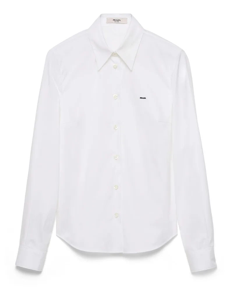 Prada Hemd Aus Stretch-popeline, Damen, Weiss, Größe Weiss