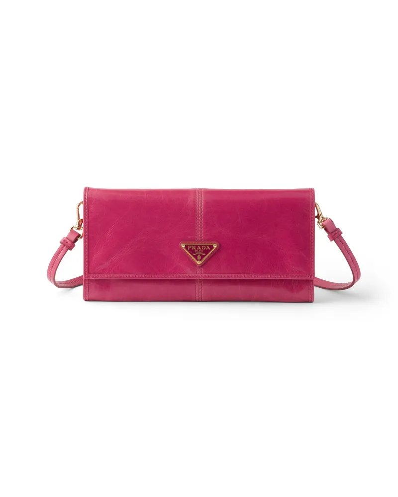 Prada Brieftasche Aus Leder Mit Schulterriemen, Damen, Pfingstrose Pfingstrose