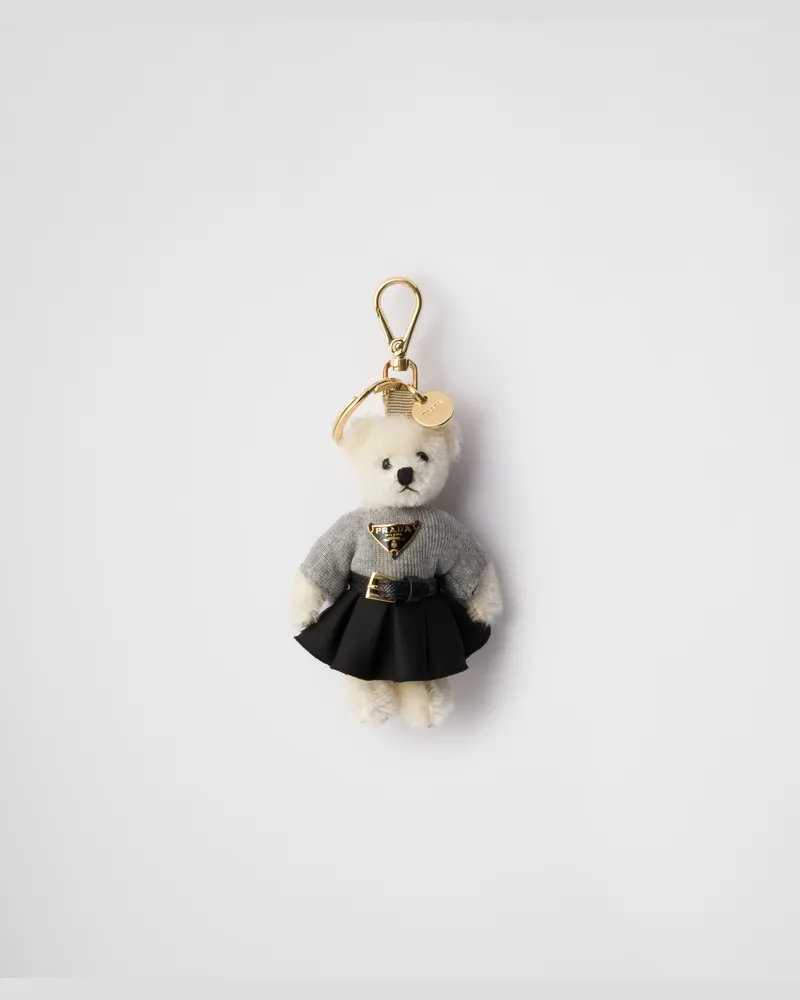 Prada Teddy-Taschenanhänger mit Ring aus Metall Weiss