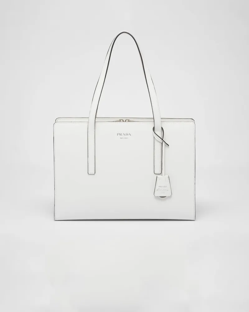 Prada Re-Edition 1995 mittelgroße Handtasche aus gebürstetem Leder Weiss