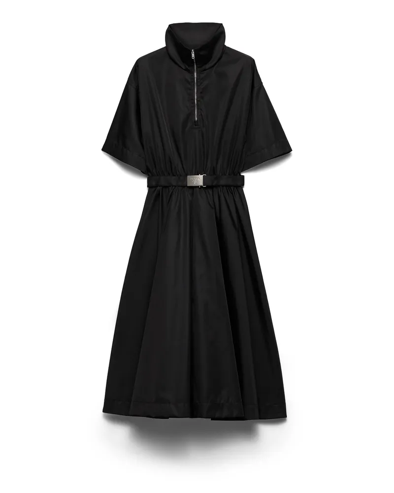 Prada Midikleid Mit Kurzen Ärmeln Aus Re-nylon, Damen, Schwarz, Größe Schwarz