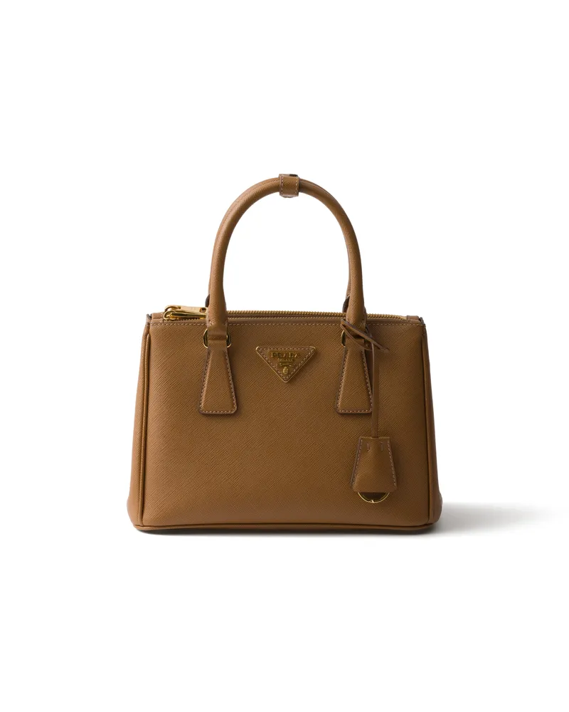 Prada Kleine  Galleria Tasche Aus Saffiano-leder, Damen, Karamell Karamell