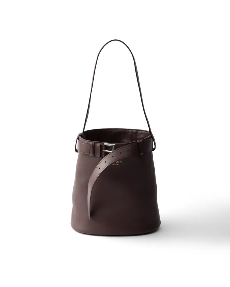 Prada Buckle Bucket Bag Aus Leder Mit Gürtel, Damen, Bruyère-holz Bruyère-holz