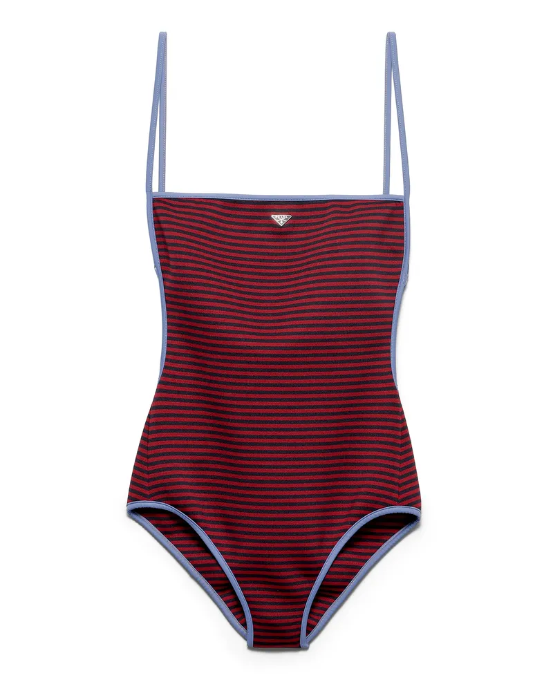 Prada Einteiliger Badeanzug Aus Interlock-jersey, Damen, Amarantrot-fliegerblau, Größe Amarantrot-fliegerblau
