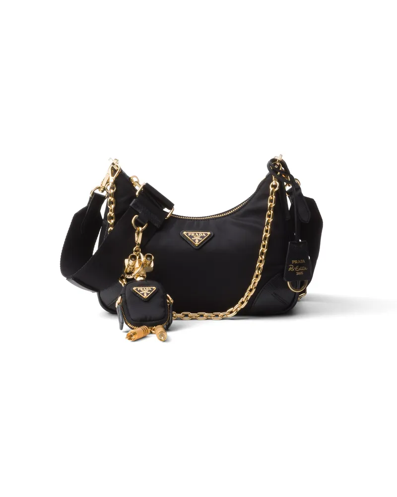 Prada Re-edition 2005 Tasche Aus Re-nylon Und Saffiano-leder, Damen, Schwarz Schwarz