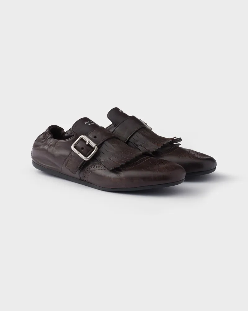 Prada Schuhe aus Leder mit Schließe Dunkelbraun
